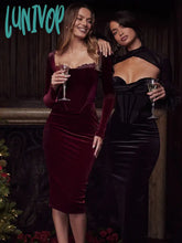 Lunivop Celebrity Christmas Evening Party Red Midi Dress Chic And Elegant Long Sleeve Corset